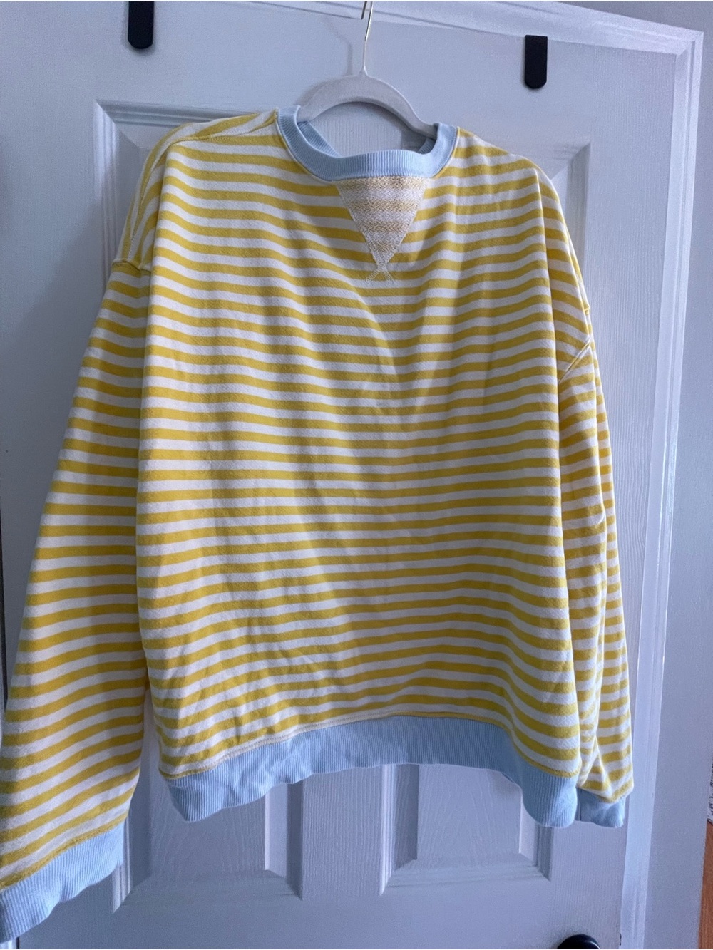 Free People We The Free Yellow, White and Blue Classic Oversized Crewneck